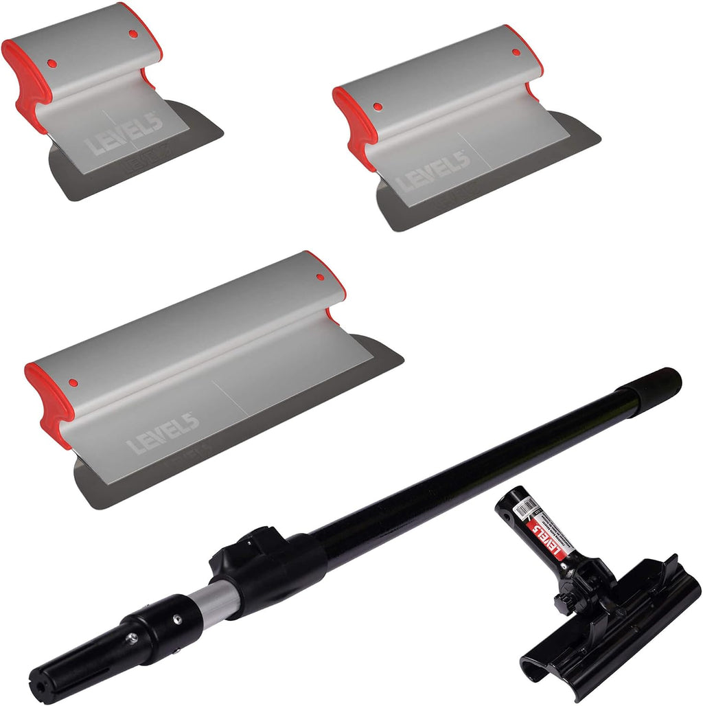 LEVEL5 Drywall Skimming Blade Set | 7, 10 & 16 Inch Skimming Blades, 37-63 Inch Extension Handle | Aluminum Body & Stainless Steel Blade | For Smoothing Walls and Ceilings | 5-439