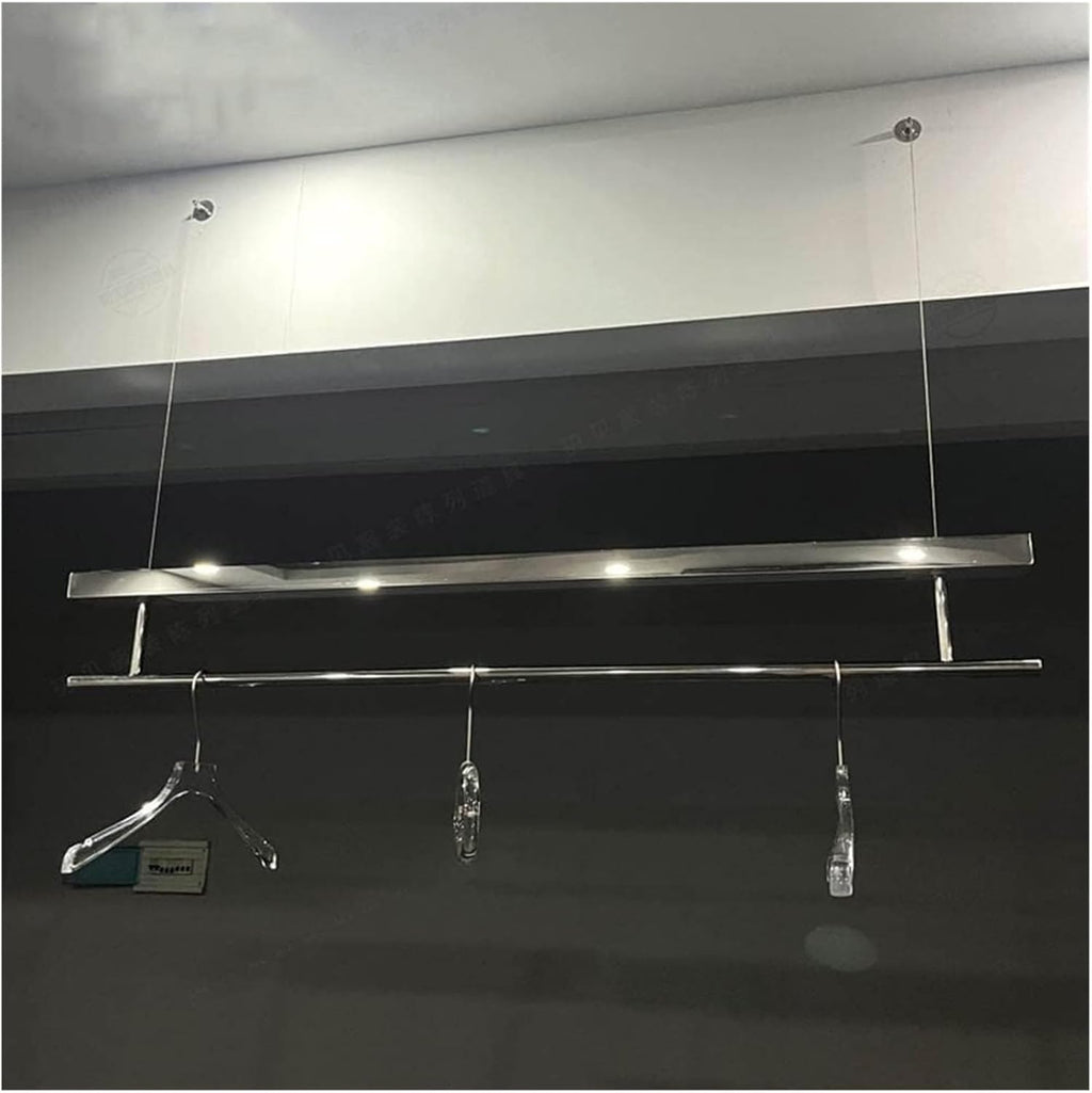 Clothes Rail Garment Rack Clothing Shop Clothes Display Rack, Adjustable Height Garment Rack Wire Hanging Racks with LED Lights Wall Mounted Hanging Clothes(Silver-1x2m