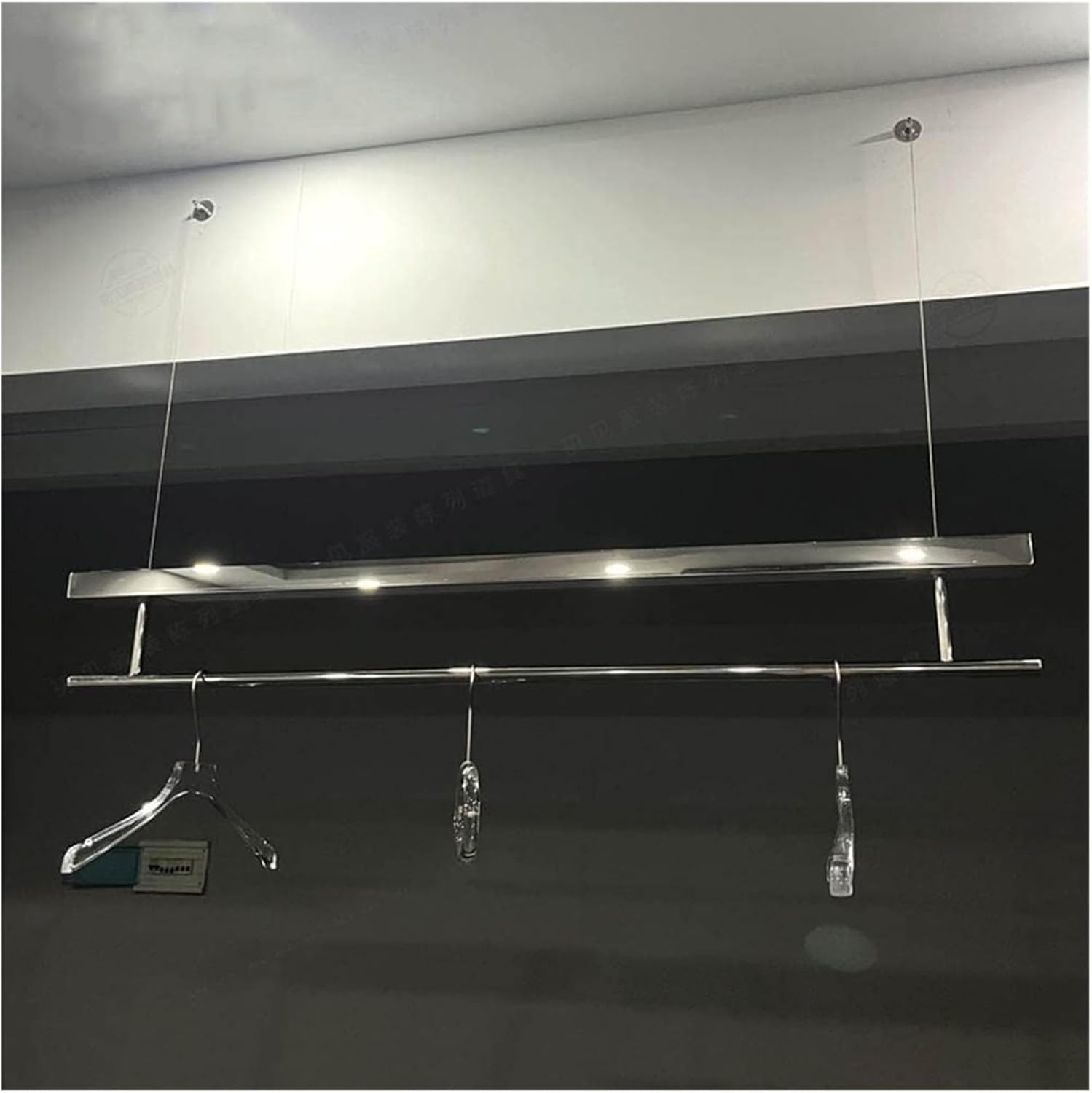 Clothes Rail Garment Rack Clothing Shop Clothes Display Rack, Adjustable Height Garment Rack Wire Hanging Racks with LED Lights Wall Mounted Hanging Clothes(Silver-1x2m