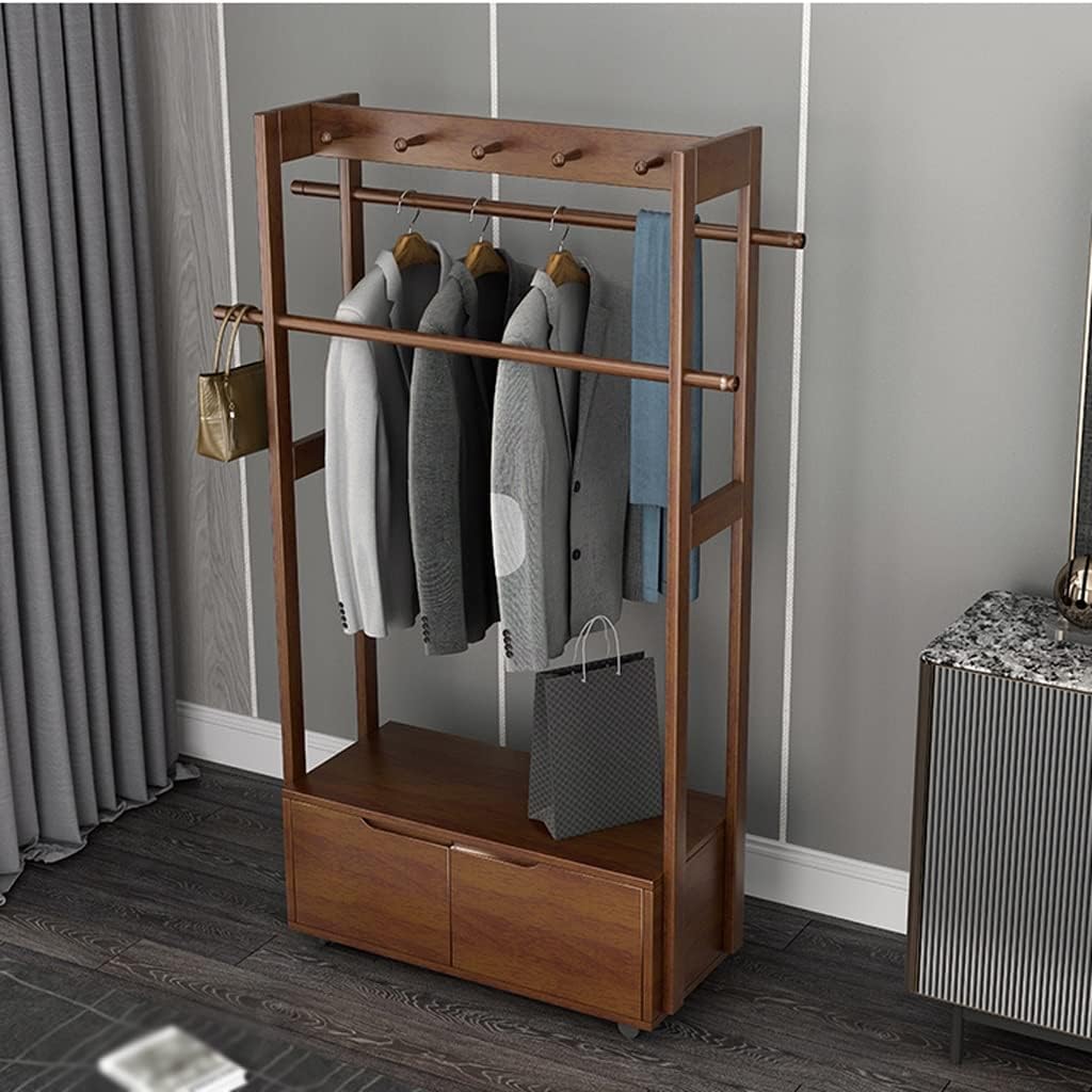 Stand Coat Rack Nordic Creative Clothes Hanger Floor Bedroom Nordic with Wheels Coat Rack Living Room Double Drawer Rack Coat Rack Clothes Rolling Rack (Size : 107 * 40 * 174cm)