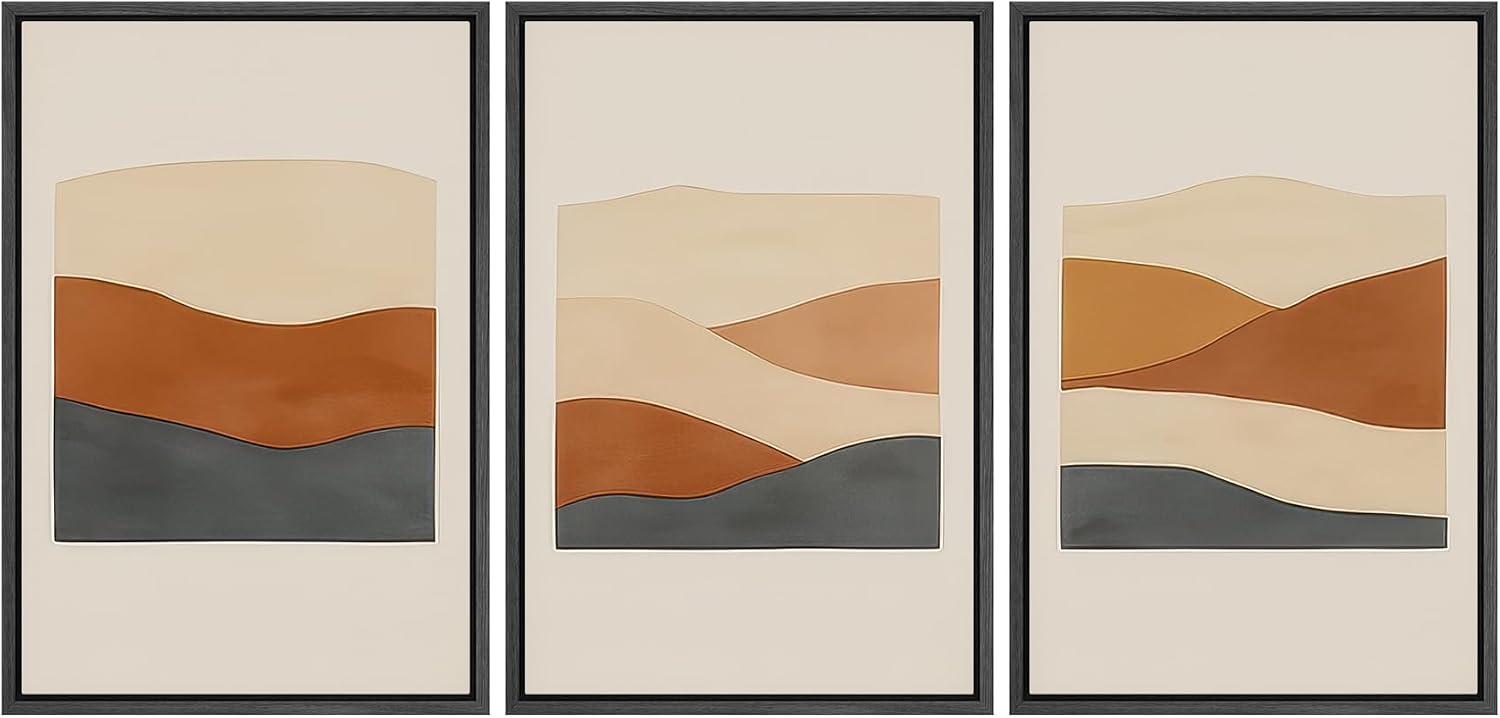 wall26 Framed Canvas Print Wall Art Set Minimalist Geometric Landscape Neutral Illustrations Fine Art Decorative Rustic for Living Room, Bedroom, Office - 16'x24'x3 Black