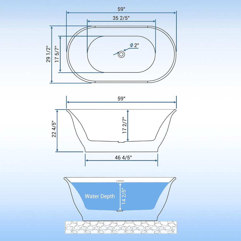 Freestanding Bath Tub 59 Inch Acrylic Oval Soaking Tub – Extra Large Freestanding Bathtub for Home Bathroom, Stand Alone Tub with Integrated Overflow, Modern Soaking Tub for Adults, White Finish