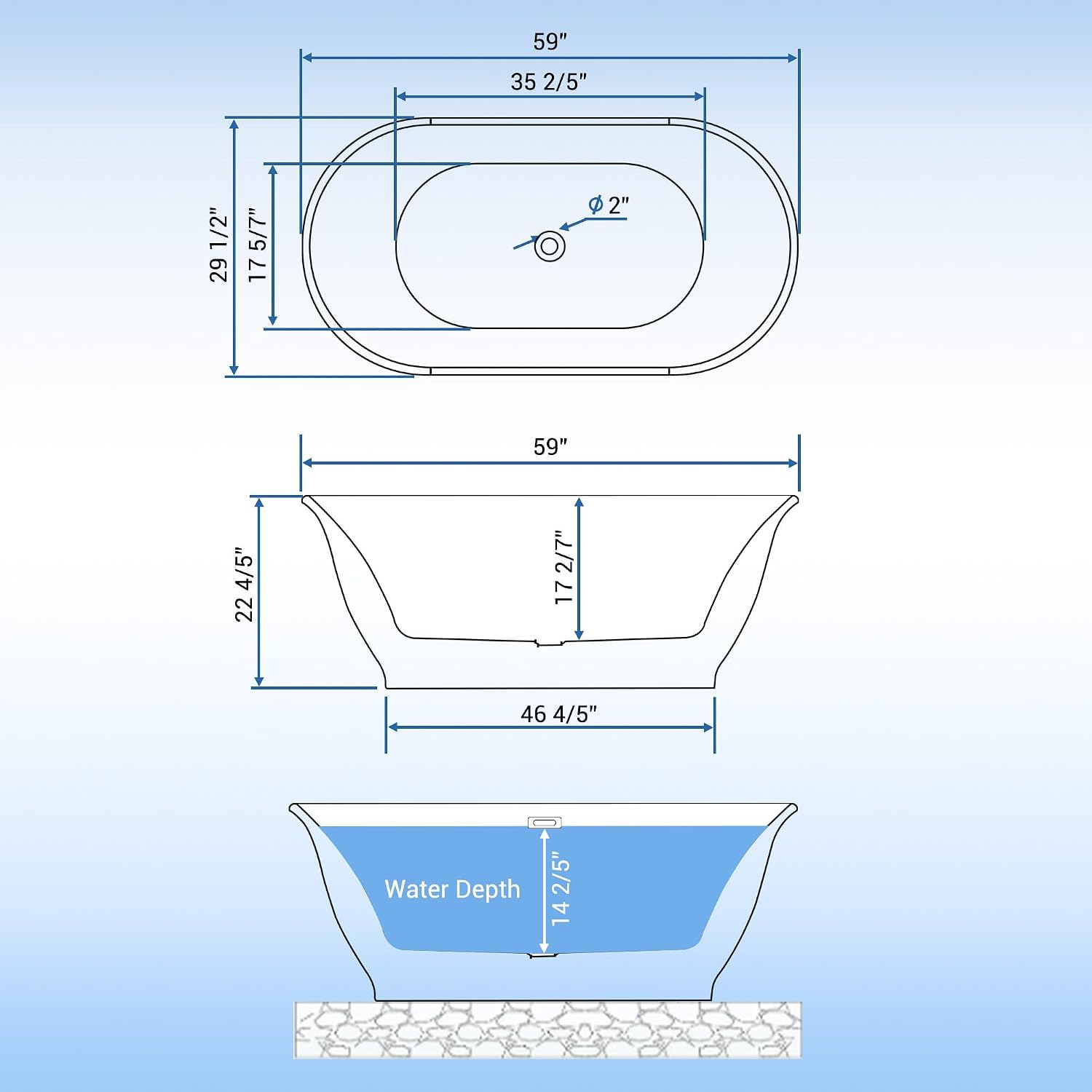 Freestanding Bath Tub 59 Inch Acrylic Oval Soaking Tub – Extra Large Freestanding Bathtub for Home Bathroom, Stand Alone Tub with Integrated Overflow, Modern Soaking Tub for Adults, White Finish