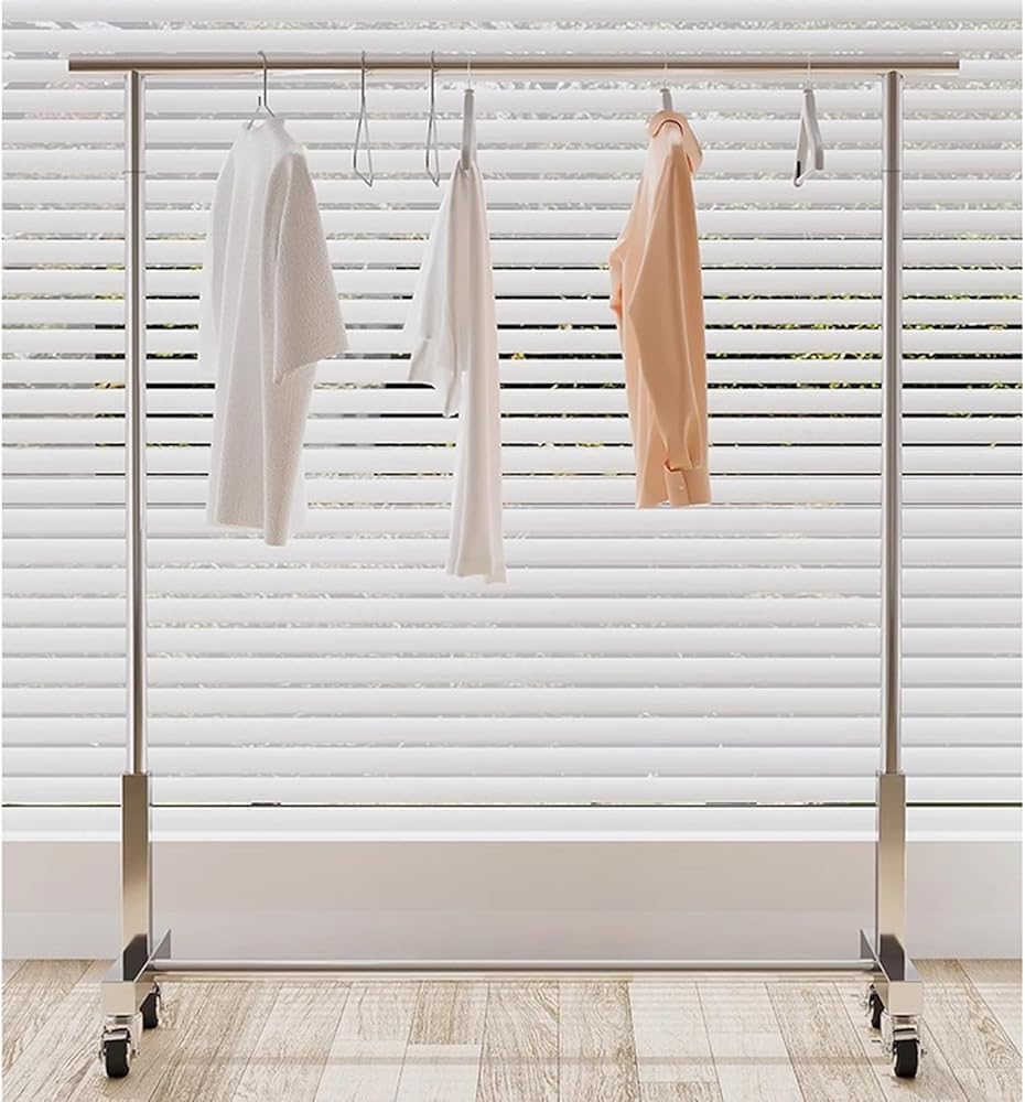 Heavy Duty Garment Rack, Stainless Steel Clothing Rack on Wheels, Freestanding Commercial Clothes Rail for Hanging Clothes, Silver Rolling Clothing Display Stand for Bedroom & Retai(Size:120X40X150CM)