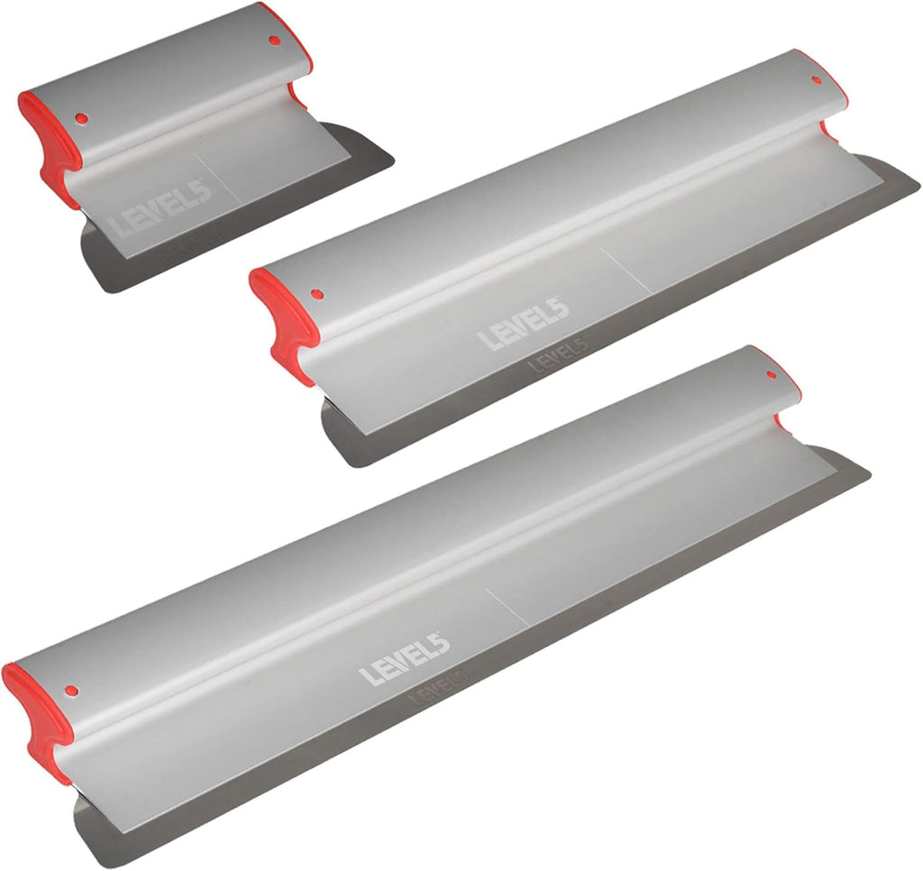 LEVEL5 Drywall Skimming Blade Set | 10, 24 & 32 Inch Skimming Blades | Ergonomic Aluminum Body | Replaceable 0.3mm German Stainless Steel Blade | For Smoothing Walls and Ceilings | 5-444