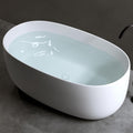 Deep Soaking Bath Tub 47' Freestanding Solid Surface Resin Stone Bathtub Modern Stand Alone Tub with Pop-Up Drainage and Overflow Pipes for Small Space, Matte White