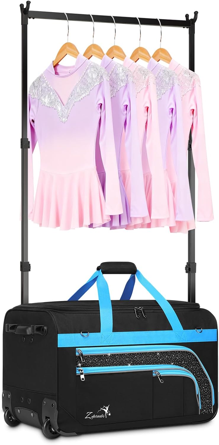 Dance Bag with Garment Rack - 28' Rolling Dance Competition Duffle Bag with Rack | Wheeled Dance Suitcase - Multiple Pockets for Dancers Cheerleader Athlete Travelers Livestreamer Cosplayer