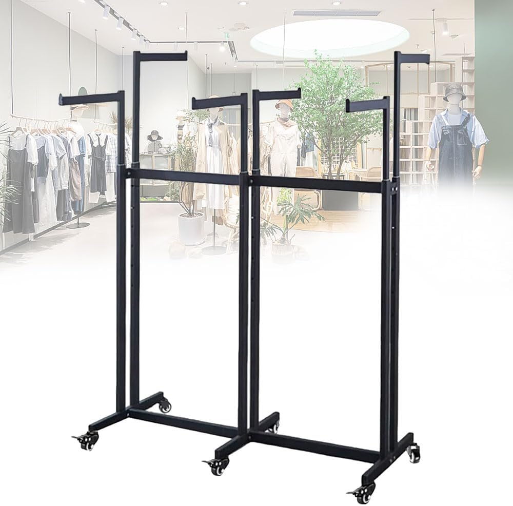 Black 6 Arms Heavy Duty Garment Rack, Floor Standing Metal Retail Display Stand, Rack For Hanging Clothes, Shirt Garment Pipe Rack