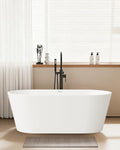 Stone Resin Freestanding Bathtubs,67'Solid Surface Matte White Modern Oval Upgrade 25mm ultra-thick edges Luxury Stand Alone Bathroom Bath Soaking Tub with Pop up Drain & Integrated Overflow