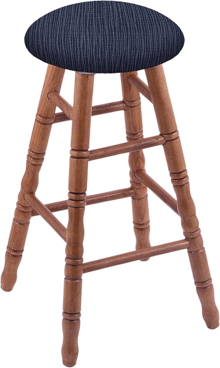 HBS XL Oak Round Cushion 36' Swivel Extra Tall Bar Stool with Turned Legs, Medium Finish, and Graph Anchor Seat