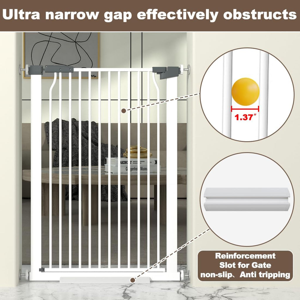 41' Extra Tall Baby Gate for Doorways and Stairs No Drill, Adjustable 29.9-40.9'' Auto Close Dog Gate Indoor, Pressure Mounted Walk Through Swing Wide Pet Gate, Tall Cat Gate with Expansion Kit, White