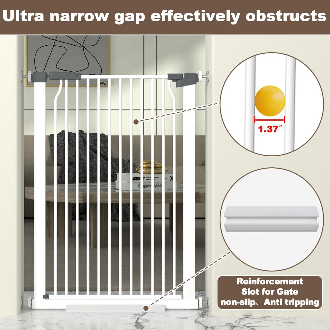 41' Extra Tall Baby Gate for Doorways and Stairs No Drill, Adjustable 29.9-40.9'' Auto Close Dog Gate Indoor, Pressure Mounted Walk Through Swing Wide Pet Gate, Tall Cat Gate with Expansion Kit, White
