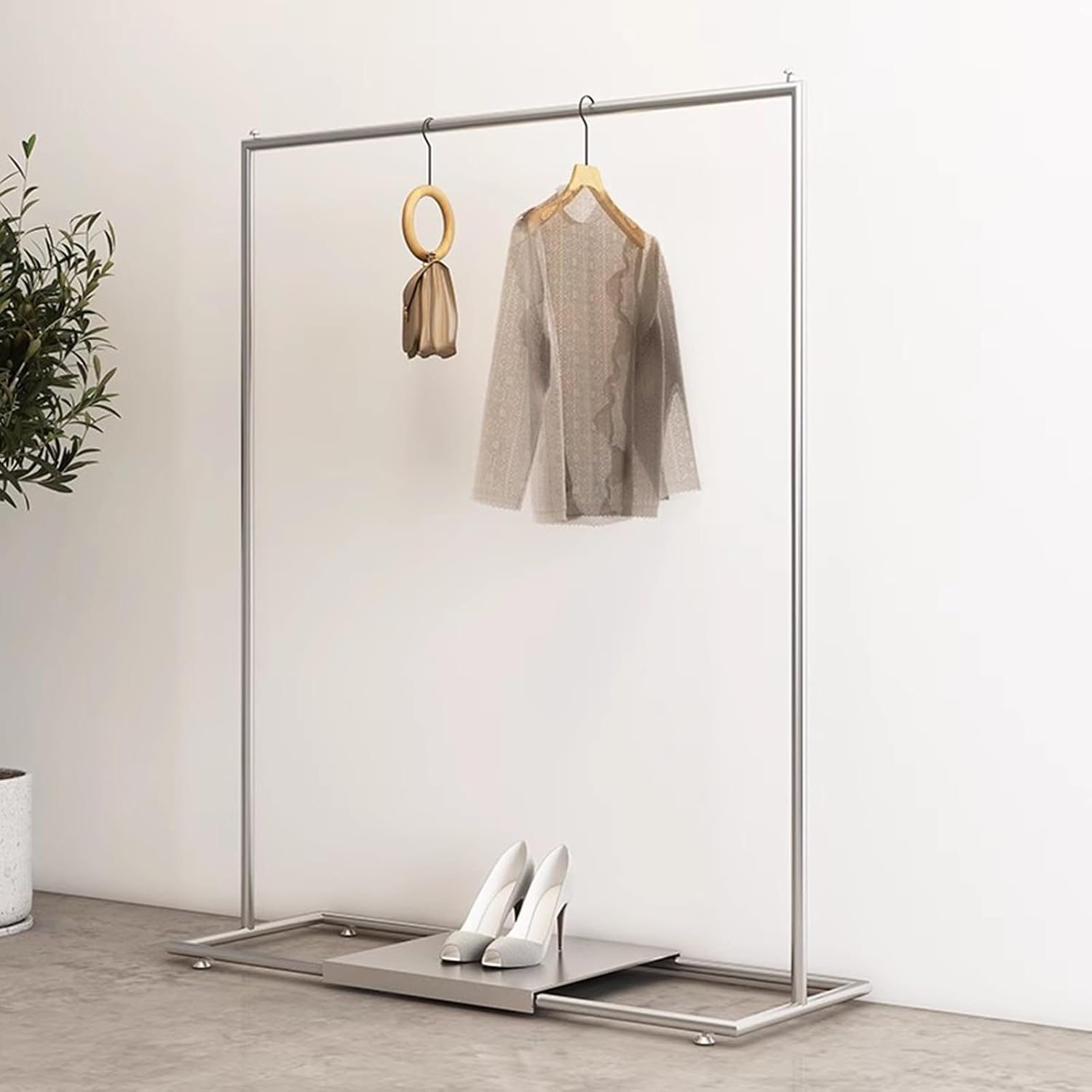 Garment Rack Heavy Duty Clothing Rack With Shelves, Load 300 LBS, Stainless Steel Clothes Rack For Display And Storage, Single Rod Coat Rack For Bedroom And Retail Use, Silver(Size:100X40X160CM)