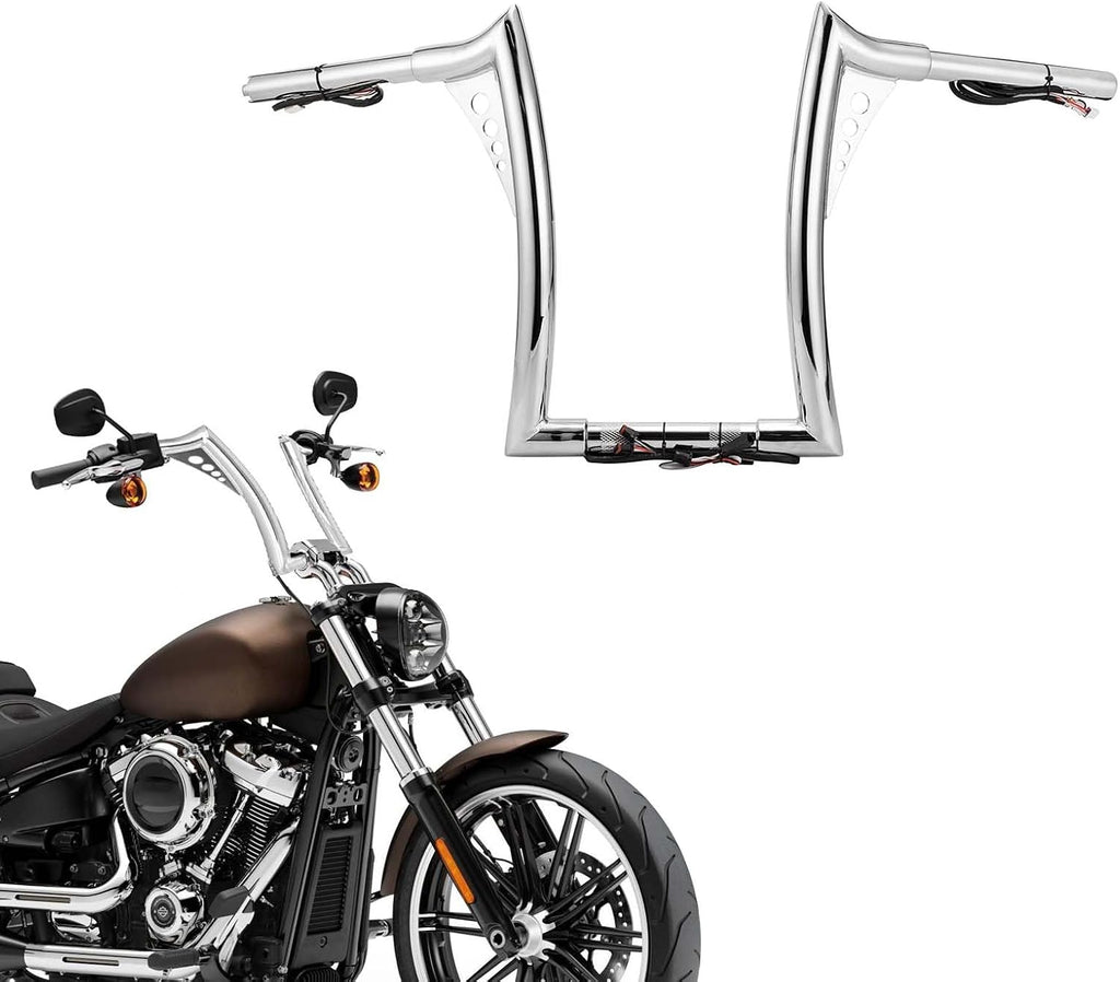 Wsays 12' Pre-wired Handlebar 1.25' Bar Diameter Ape Sharp Compatible with Harley Softail 2011-2024 Fit Dyna 2012-2017 Fit Sportster 2011-2022 Fit Touring Road King 2015-Later, Chrome