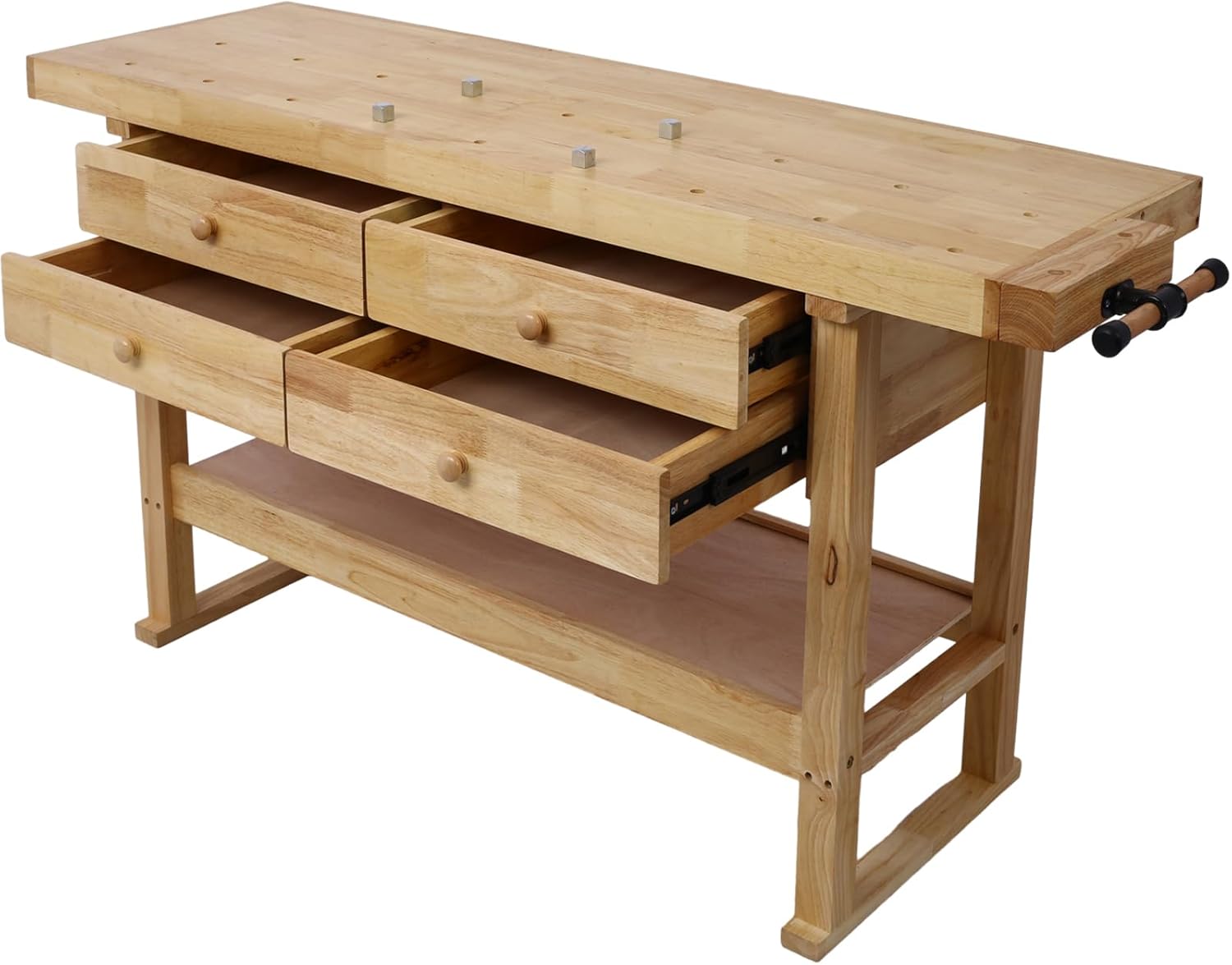 60in Workbench with 4 Drawers Wooden Workbench for Garage Workshop and Home, with Bar Clamps (2, Set 24' x 4.8' Throat)