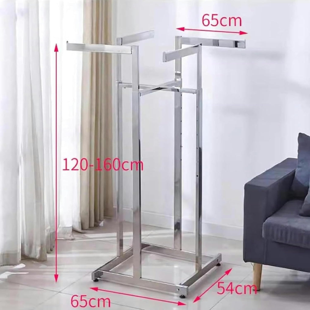 Floor-Standing Metal Garment Rack, Heavy Duty Clothing Rack 4 Way Rack, Adjustable Lifting Retail Display Hanging Shirt Garment Pipe Rack Commercial Hanger