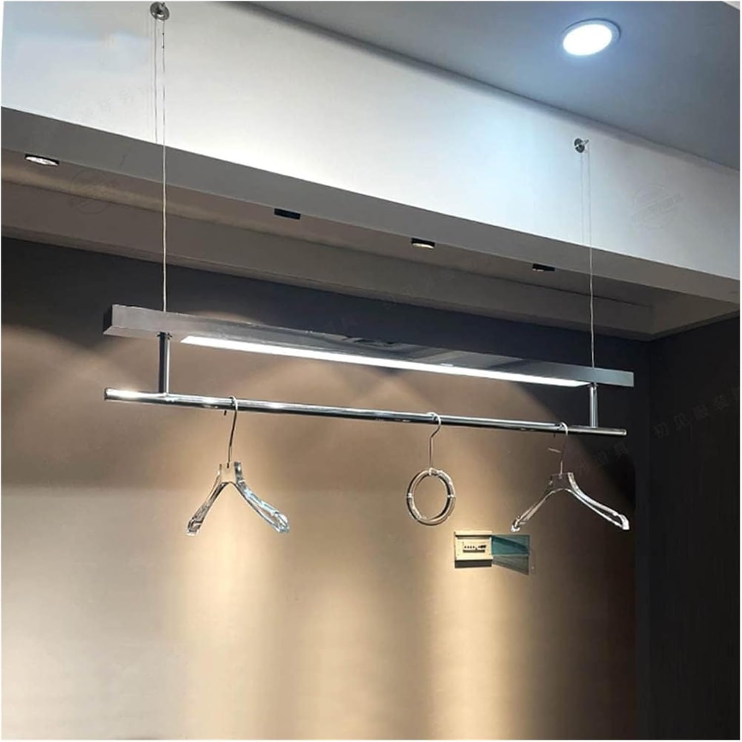 Clothes Rail Garment Rack Clothing Shop Clothes Display Rack, Adjustable Height Garment Rack Wire Hanging Racks with LED Lights Wall Mounted Hanging Clothes(Silver-1x2m