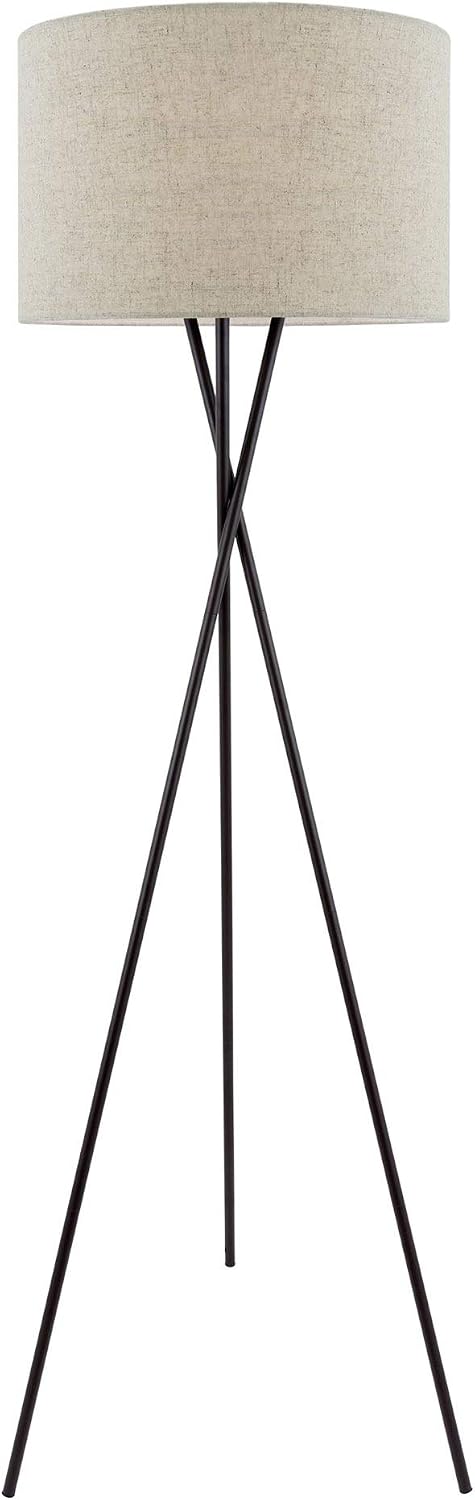 Kira Home Sadie 60' Modern Tripod Floor Lamp with Honey Beige Linen Drum Shade, Mid Century Cross-Leg Standing Light with 9W LED Bulb, Oil Rubbed Bronze Finish
