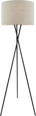Kira Home Sadie 60' Modern Tripod Floor Lamp with Honey Beige Linen Drum Shade, Mid Century Cross-Leg Standing Light with 9W LED Bulb, Oil Rubbed Bronze Finish