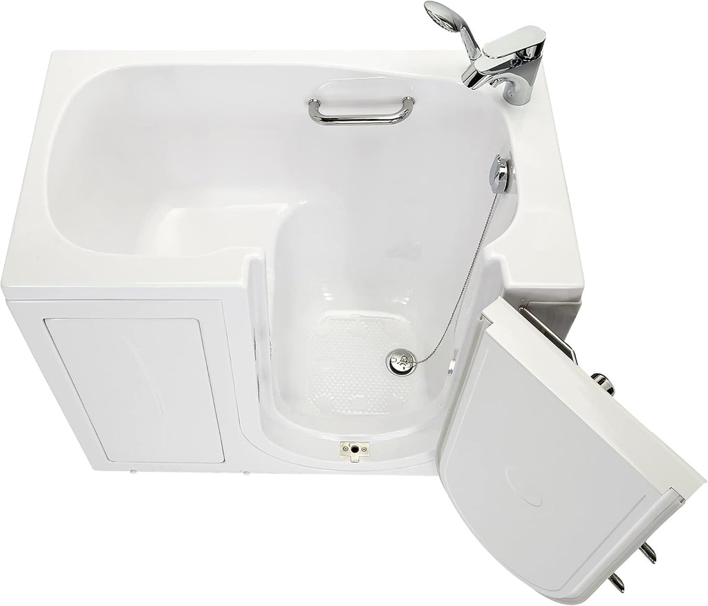 Ella Mobile 26'x45 Acrylic Soaking Walk-In-Bathtub, Right Outward Swing Door, Heated Seat, 2 Piece Fast Fill Faucet, 2' Drain