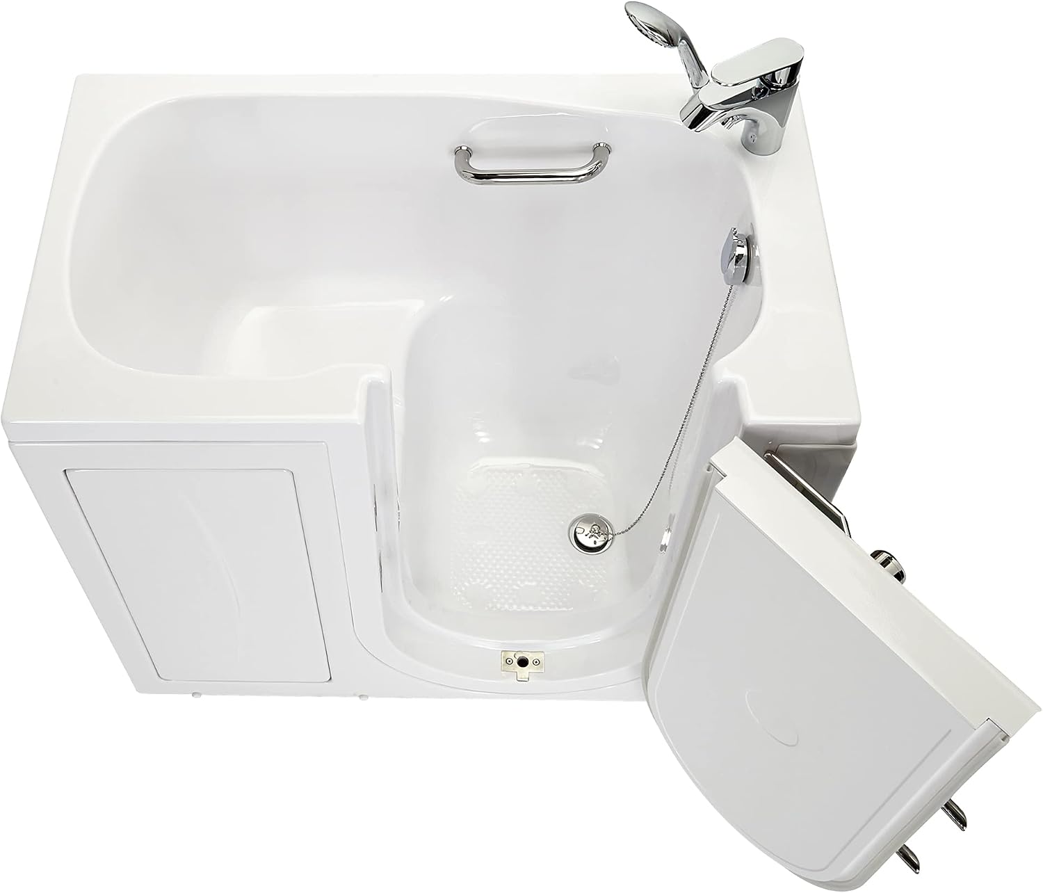 Ella Mobile 26'x45 Acrylic Soaking Walk-In-Bathtub, Right Outward Swing Door, Heated Seat, 2 Piece Fast Fill Faucet, 2' Drain