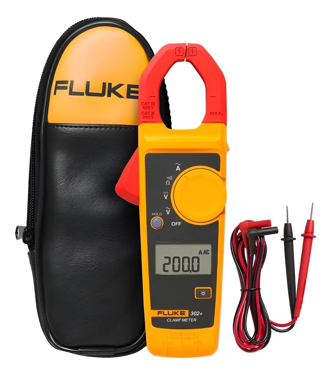 Fluke 302+ Digital Clamp Meter, 30mm Jaw, Measures AC Current to 400A, Measures AC/DC Voltage to 600V, Includes 2 Year Warranty