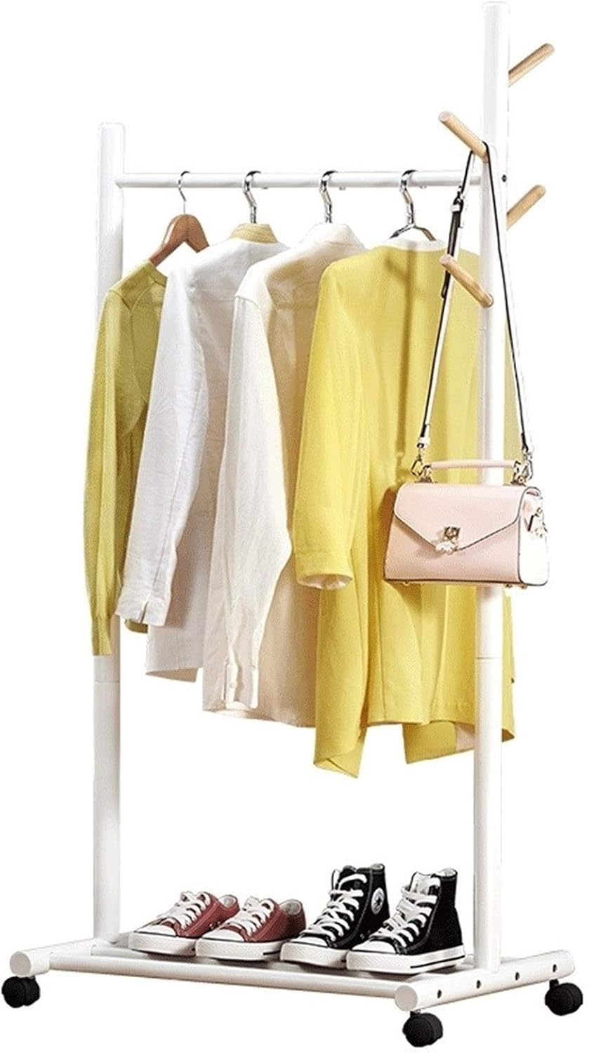 Coat Rack with Universal Wheel Floor Type Home Living Room Bedroom Simple Hanger Combination Multifunctional Coat Rack (white)