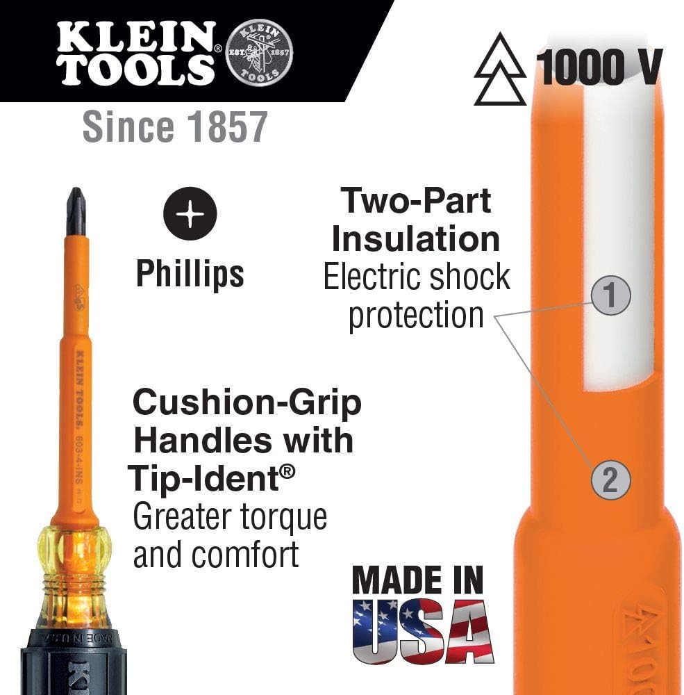 Klein Tools Insulated Screwdriver and Nut Driver Sets, Made in USA, 1000V, 9-Piece, Includes Screwdrivers with Cabinet, Keystone and Phillips Tips and Nut Drivers from 3/16 to 5/8 Inch