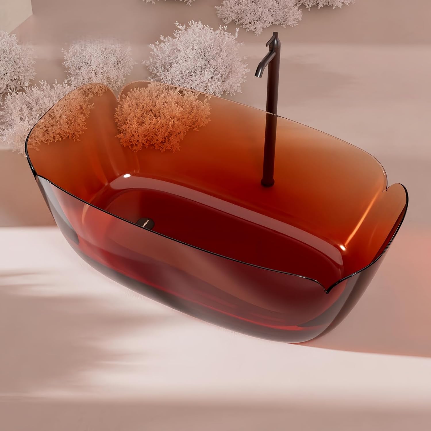 67' Edeyeu Freestanding Bathtub - Transparent Petal Shape Soaking Tub with Deep Immersion Comfort, Heat-Retaining Resin Construction, and One-Piece Artisanal Build Solid Surface Bathtub Style B