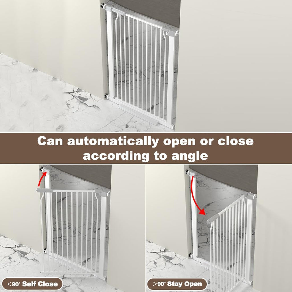 41' Extra Tall and Wide Baby Gate, 72.3-74' Wide Pet Cat Gate for Doorway, Extra Wide Pressure Mounted Child Door with Expansion Kit, Metal Safe Gate, Tall Dog Gate, White