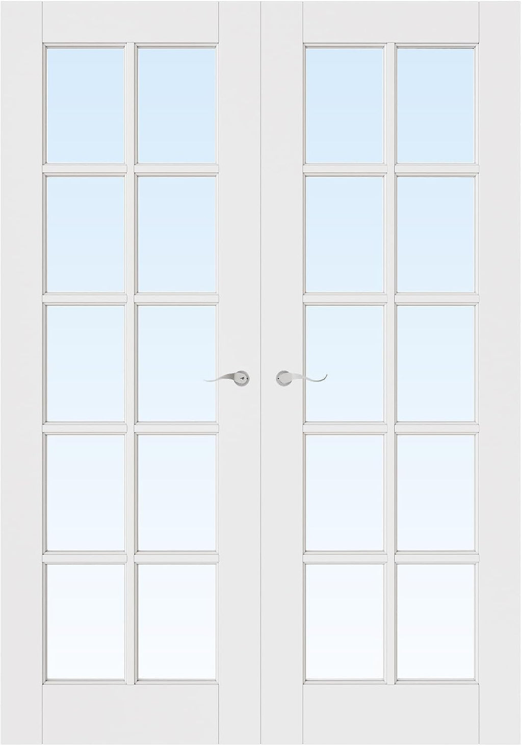 56' x 80' French Doors Interior (Double 28' x 80' 10-Lite Clear Glass Door with Silver Hinge Prehung Jamb Kit), Pre-Finished & Paintable, Prebuilt Home Door Panels & Assembly Required Jamb