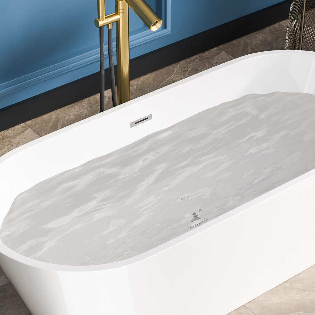 Sarlai 67 Inch Acrylic Freestanding Soaking Bathtub Contemporary Soaking White Tub Stand Alone Ergonomic Bathtub with Chrome Drain and Overflow