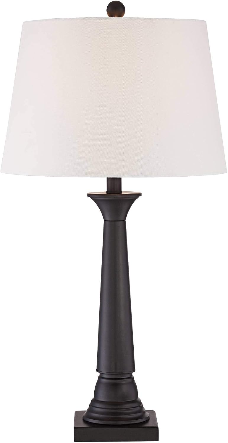 360 Lighting Dolbey Rustic Farmhouse Table Lamps 28' Tall Set of 2 Deep Bronze Tapered Column Off White Drum Shade Decor for Living Room Bedroom House Bedside Nightstand Home Office Entryway