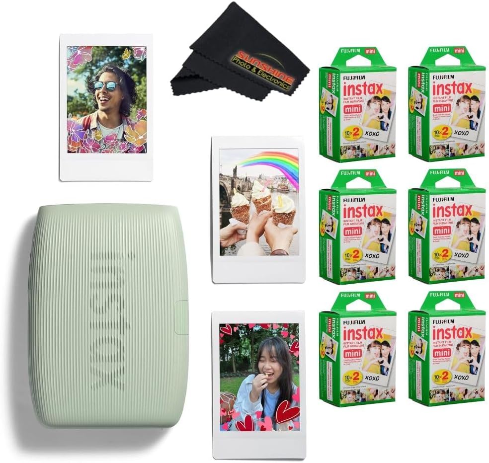 Fujifilm INSTAX Mini Link 3 Smartphone Printer with INSTAX Mini Instant Film and Sunshine Microfiber Cleaning Cloth... (6 Twin Pack (120 Sheets), Sage Green)