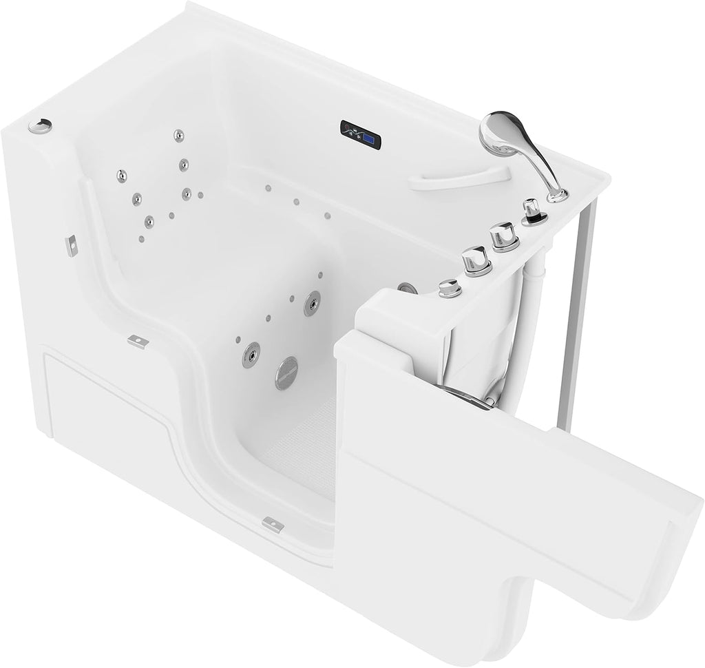 ANZZI Walk In Tub for Seniors 29 x 52 In Right Drain Wheelchair Accessible Bathtub Dual Therapy 12 Whirlpool Jets 18 Air Jets Inline Heater Quick Fill ADA Seat Acrylic White | 2953WCRWD