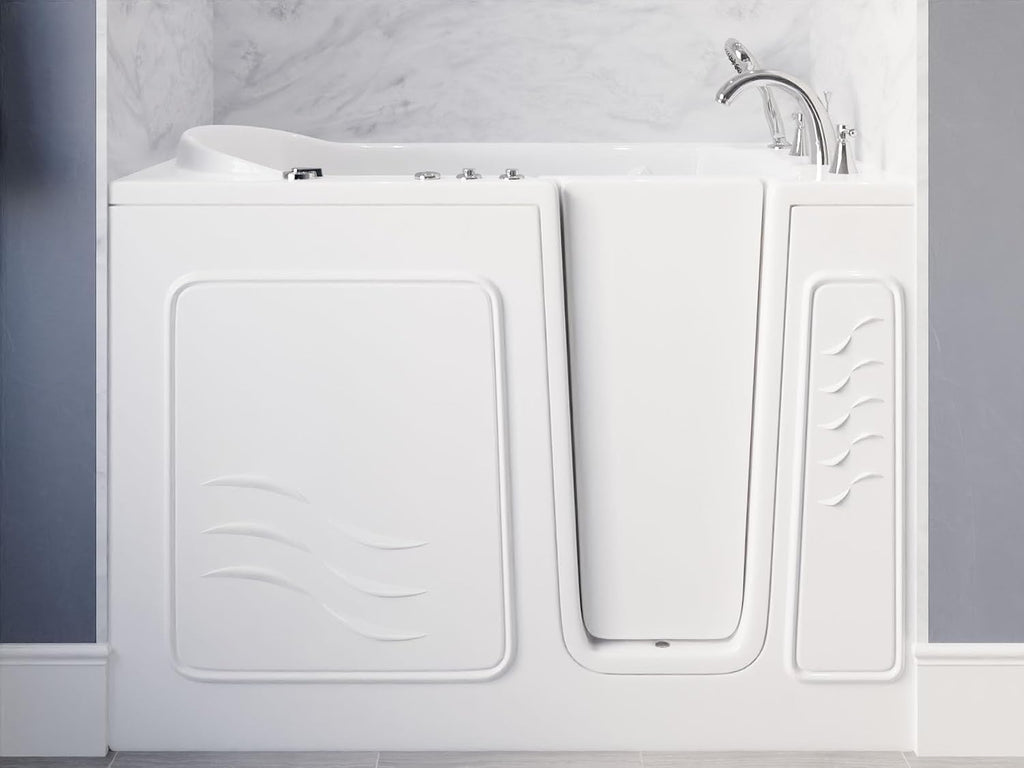 ANZZI Walk-In Tub, 30 x 53 in, Right Drain, Air & Whirlpool Jets, 110V | Spa features: Aromatherapy, chromatherapy, ADA slip-resistant seat, handheld shower, bath pillow included, LED light