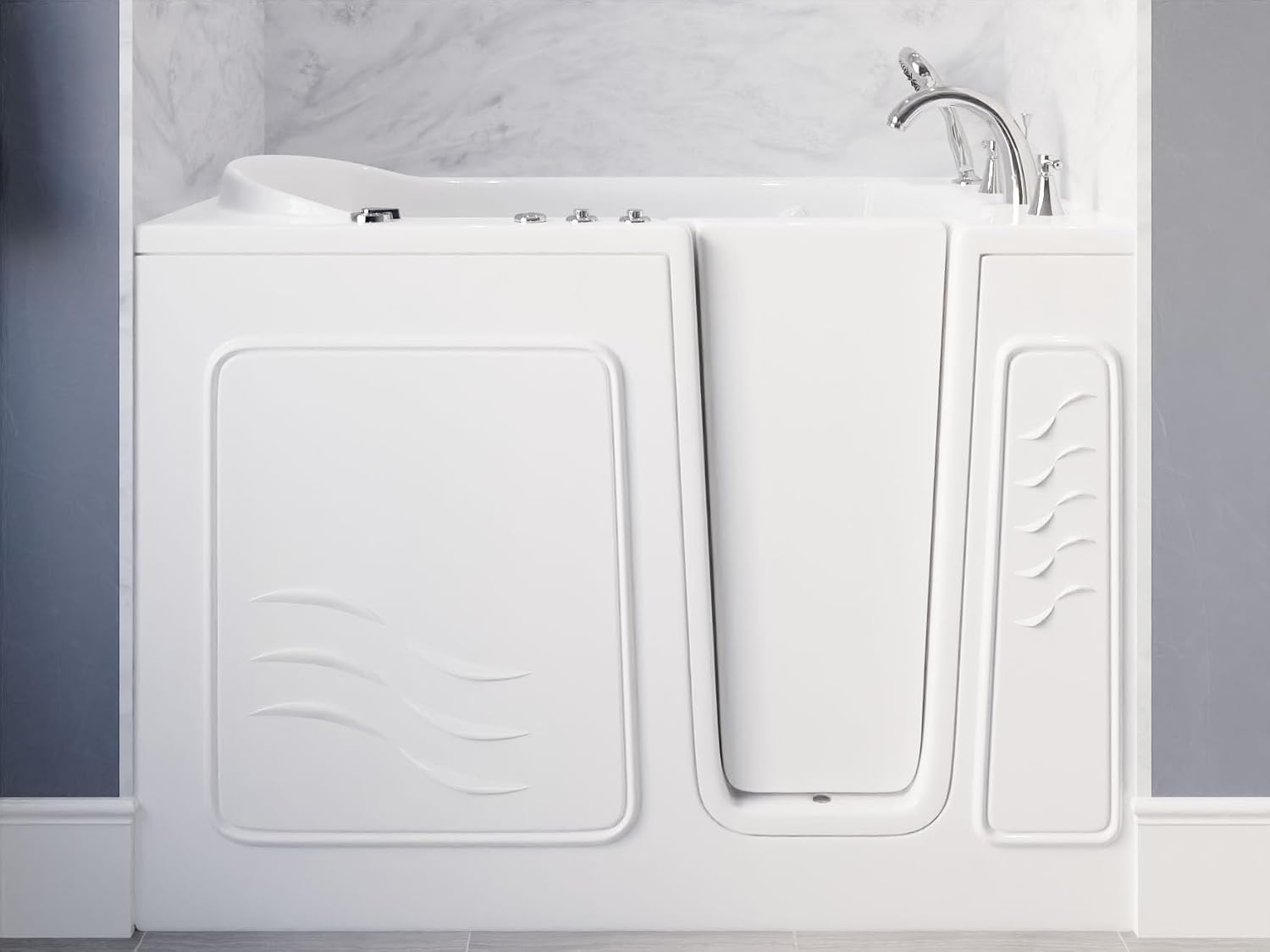 ANZZI Walk-In Tub, 30 x 53 in, Right Drain, Air & Whirlpool Jets, 110V | Spa features: Aromatherapy, chromatherapy, ADA slip-resistant seat, handheld shower, bath pillow included, LED light