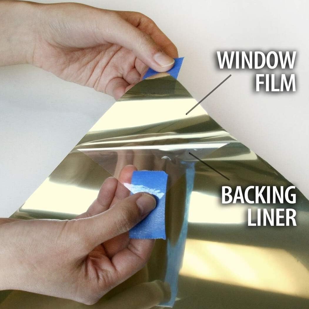 Reflective Window Film One Way Mirror Privacy Film Heat Control Anti UV Adhesive Window Tint Sticker for Home and Office, 24Inch x 100Feet, Gold Silver