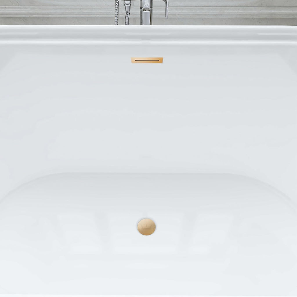 HomeBeyond 59 Inch Free Standing Bathtub | Acrylic Freestanding Soaking Tub, Classic Bathroom Stand Alone Tub Suitable Single Person Bathing, Titanium Gold