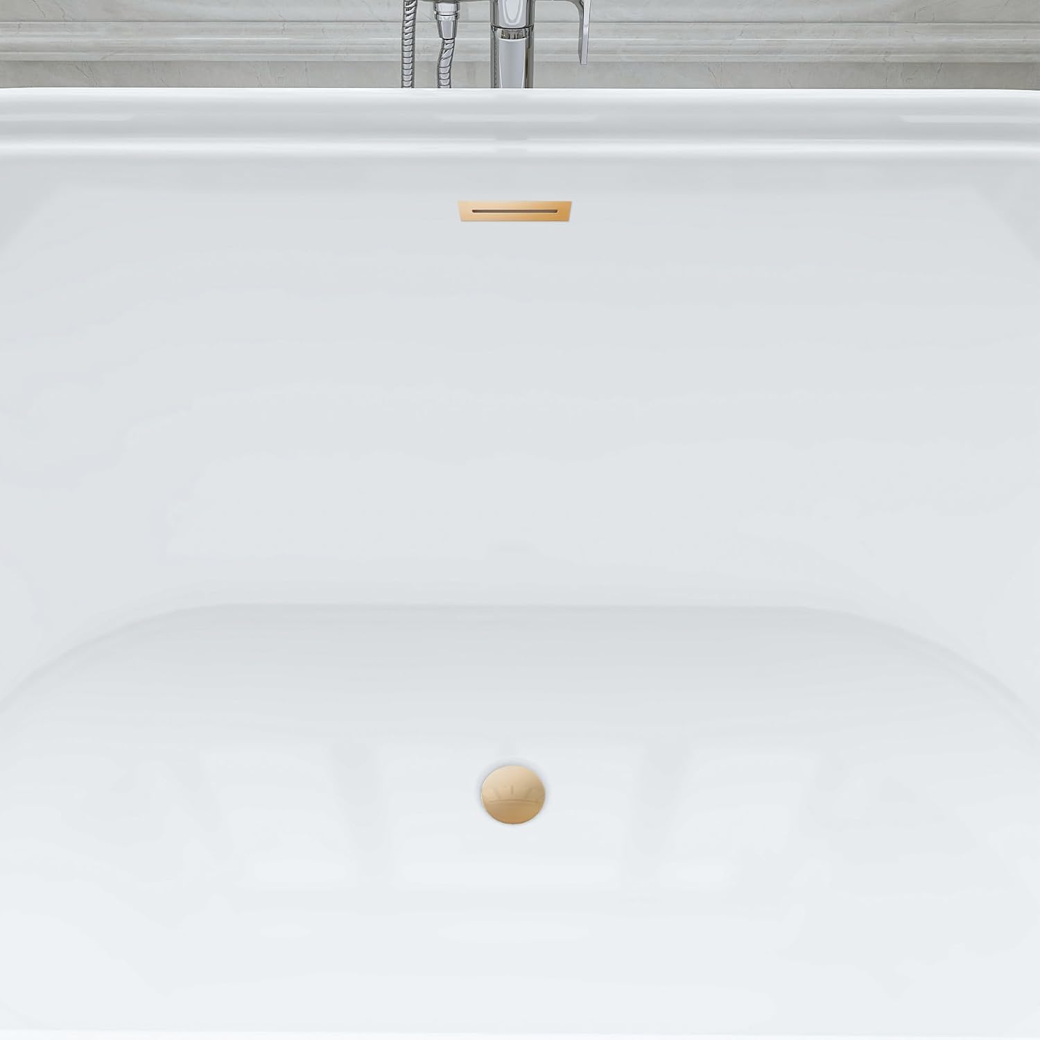 HomeBeyond 59 Inch Free Standing Bathtub | Acrylic Freestanding Soaking Tub, Classic Bathroom Stand Alone Tub Suitable Single Person Bathing, Titanium Gold