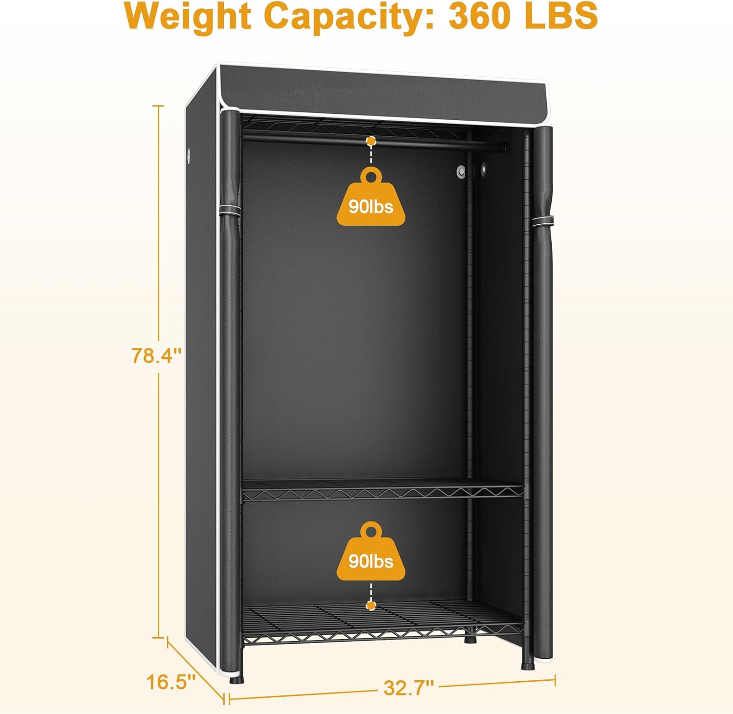 ULIFHOME P6C Plus & H5C Clothes Rack with Cover, Covered Clothing Rack Heavy Duty, Portable Closet for Hanging Clothes, Black Closet Rack with Black Cover, P6C Plus with Wheels, H5c without Wheels