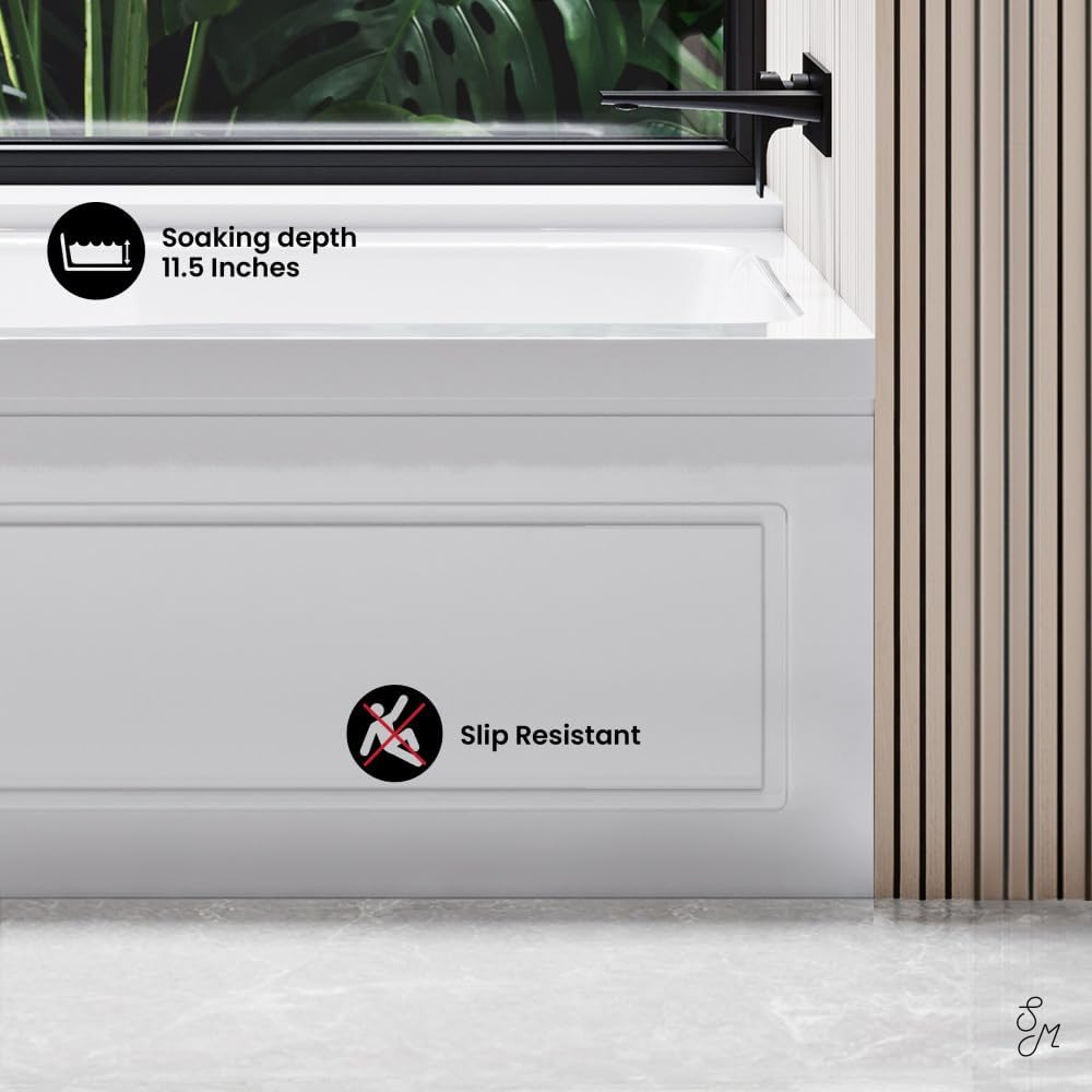 Bastille 60 x 30 Right Drain Soaking Alcove Bathtub in Glossy White with Integrated Armrest