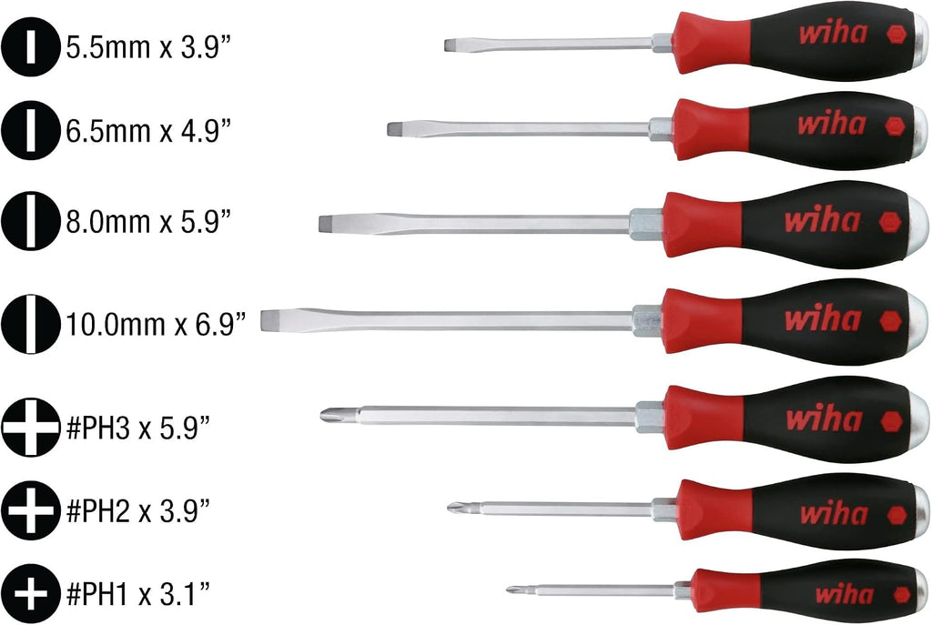 Wiha 53097 Screwdriver Set, Slotted and Phillips, Extra Heavy Duty, 7 Piece