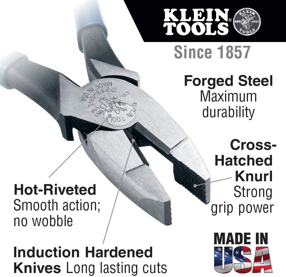 Klein Tools 80028 Hand Tools Kit includes Pliers, Screwdrivers, Nut Drivers, Backpack & D213-9NE Pliers, 9-Inch Side Cutters, High Leverage Linesman Pliers Cut Copper