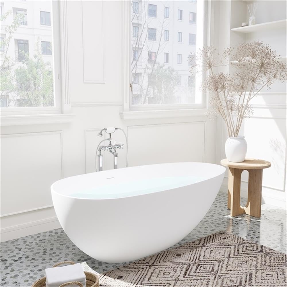 Giotto 67' Solid Surface Freestanding Oval Soaking Bathtub in Matte White