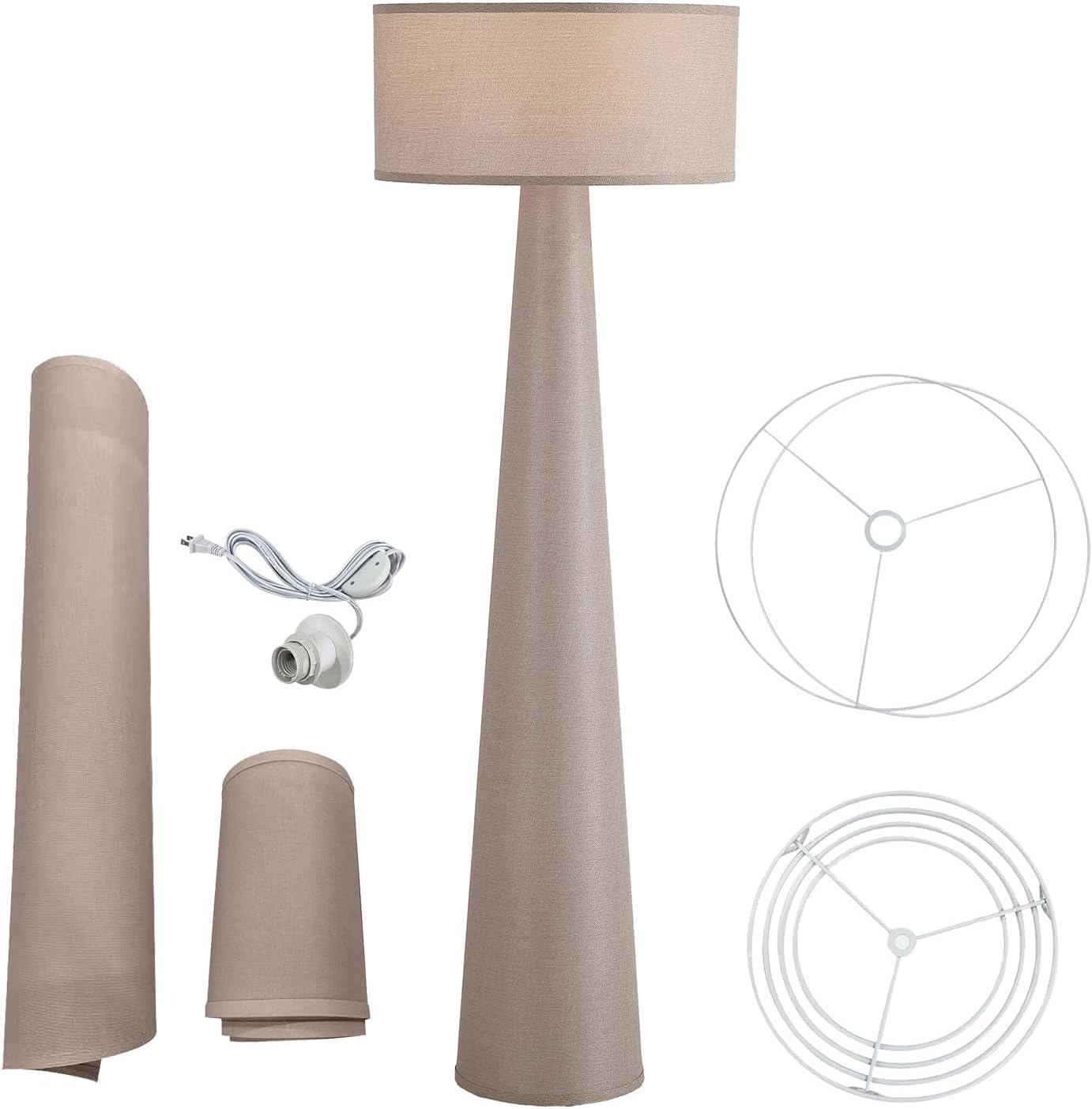Floor Lamp - Branch and Wick – 59' Tall Standing Linen Lamp with Fabric Shade, LED Bulb Included – Elegant Corner Lamp for Living Room, Bedroom, Office - Taupe