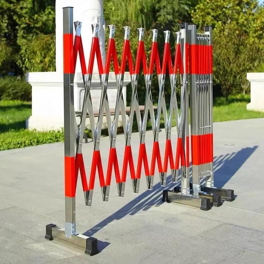 Movable Folding Fence, Stainless Steel Telescopic Security Gate Flexible Expanding Fence Gate Industrial Expandable Metal Barricade Road Construction Fence,Silver,1.2x1.5m