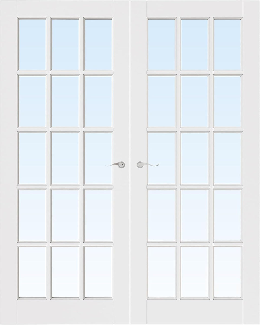 60' x 80' French Doors Interior (Double 30' x 80' 15-Lite Clear Glass Door with Silver Hinge Prehung Jamb Kit), Pre-Finished & Paintable, Prebuilt Home Door Panels & Assembly Required Jamb