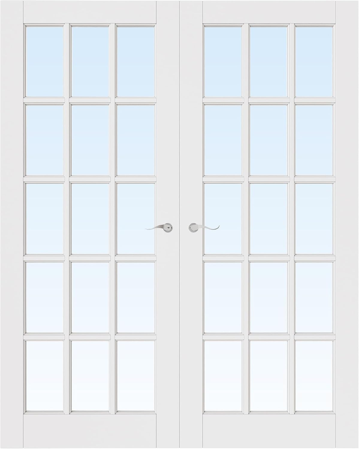 60' x 80' French Doors Interior (Double 30' x 80' 15-Lite Clear Glass Door with Silver Hinge Prehung Jamb Kit), Pre-Finished & Paintable, Prebuilt Home Door Panels & Assembly Required Jamb