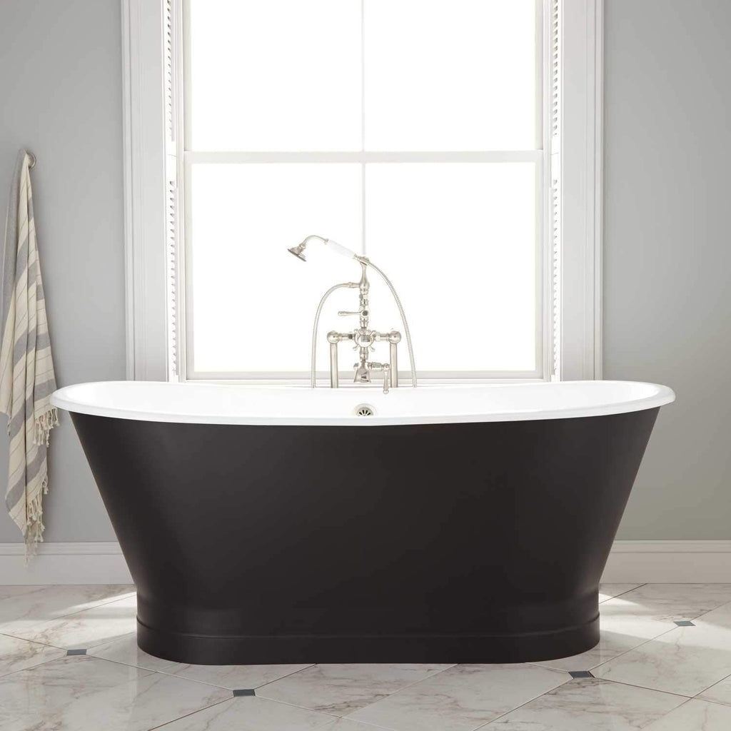 Signature Hardware 426201 Kateryn 67' Cast Iron Soaking Pedestal Freestanding Tub in Black with Pre-Drilled Overflow Hole - Less Drain - Black